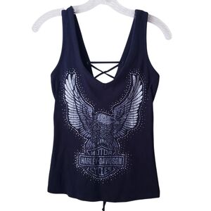 Harley Davidson Black Sleeveless Tank With Back Criss Cross Tie